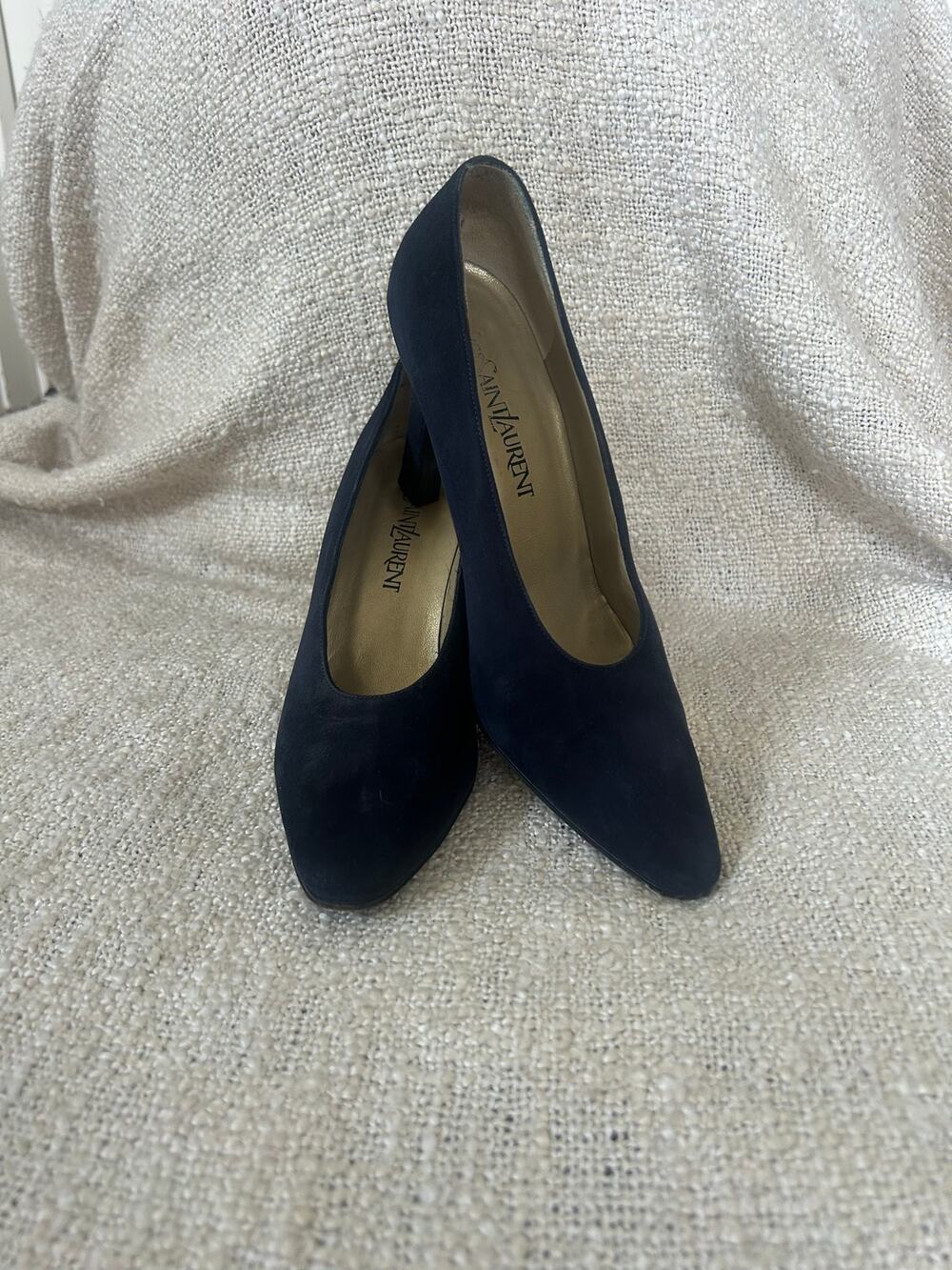 Vintage Yves Saint Laurent Navy Blue Suede Pumps Size 6.5